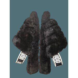 UGG Fluff Yeah Black Shearling Slide  Slingback Open Toe Slippers  Women Size 9